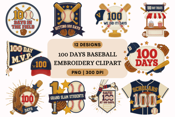 100 Days Baseball Embroidery Clipart Review