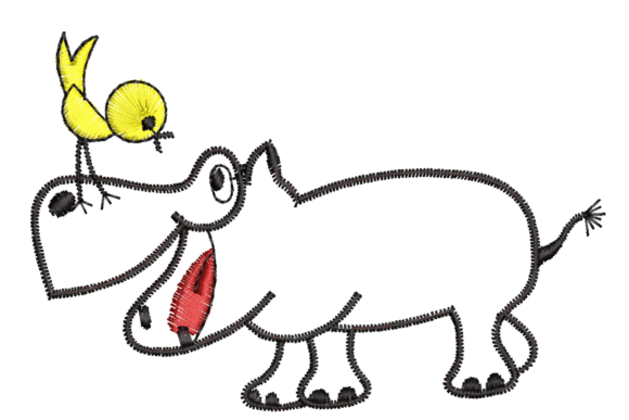 Cute Cartoon Hippo with Bird Embroidery: A Charming Design for Personalized Gifts