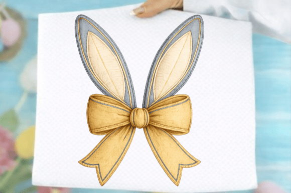 Faux Embroidery Bunny Bow Png