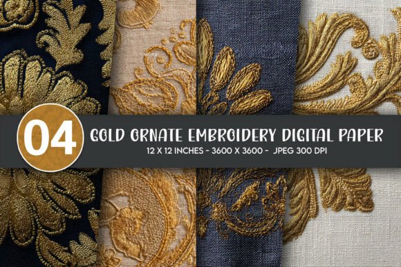 Gold Ornate Embroidery Digital Paper Review