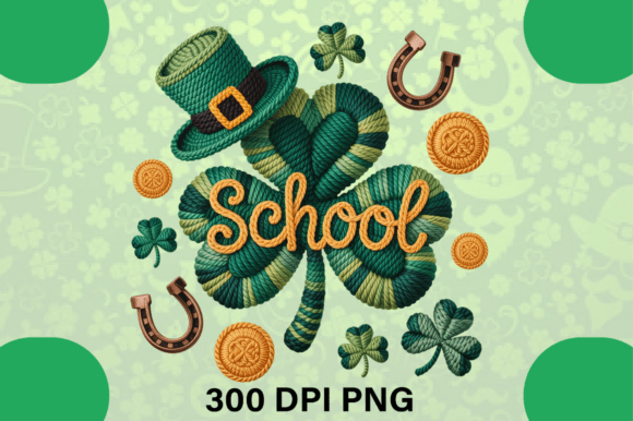 Lucky School Shamrock Faux Embroidery