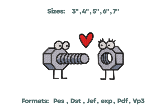 Nuts Bolts Love Embroidery Art Design