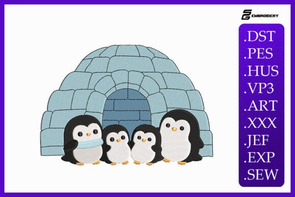 Penguin Family Igloo Embroidery Design Review for Small Business Merch